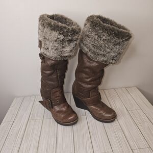 Aldo Faux Fur Lined Wedge Boots Size US 8.5 Eur39